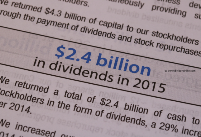 Amgen paid $2.4 billion in dividends in 2015. © DIVIDENDHIKE.COM